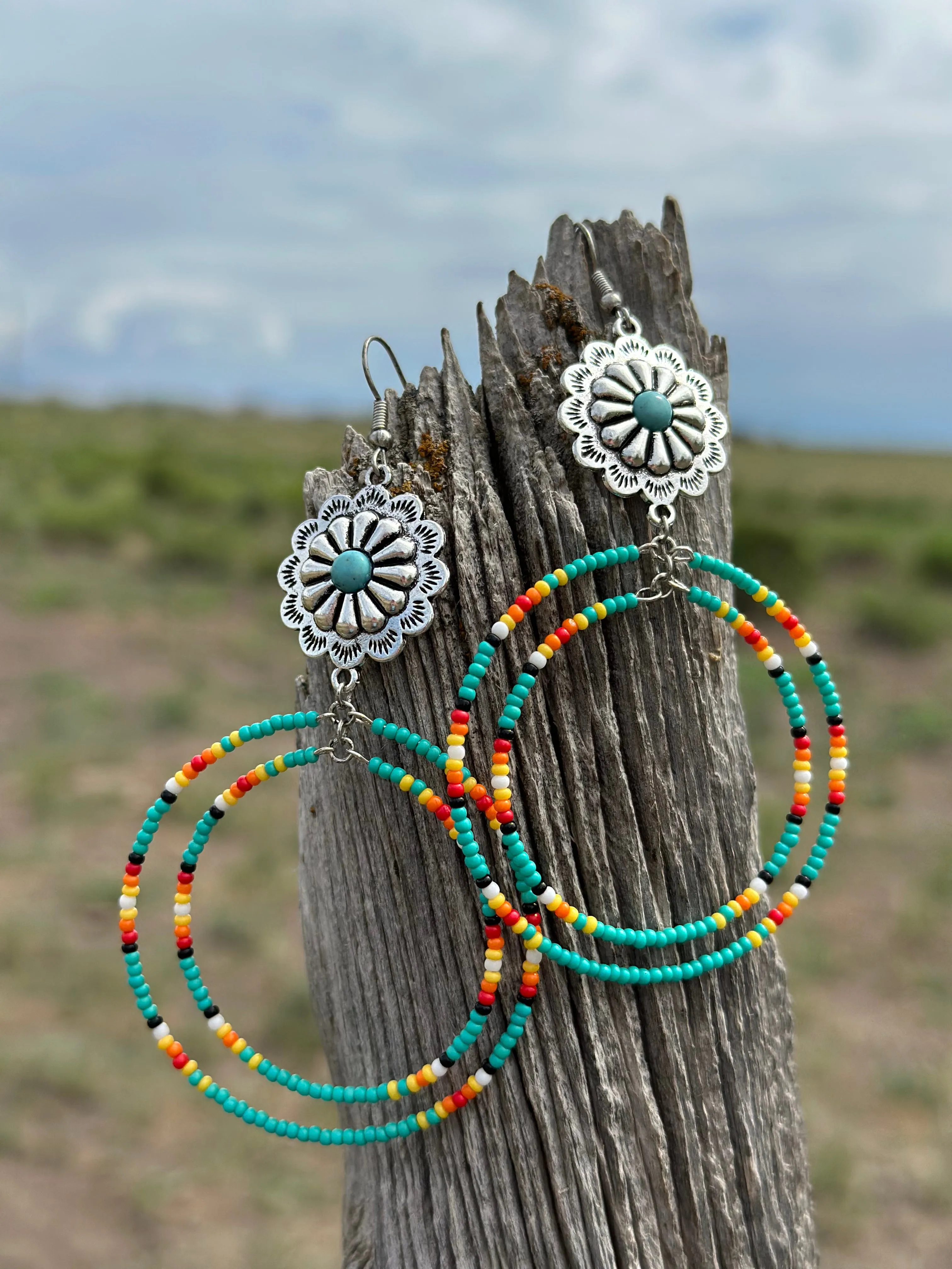 The Alamo Beaded Concho Hoop Earrings