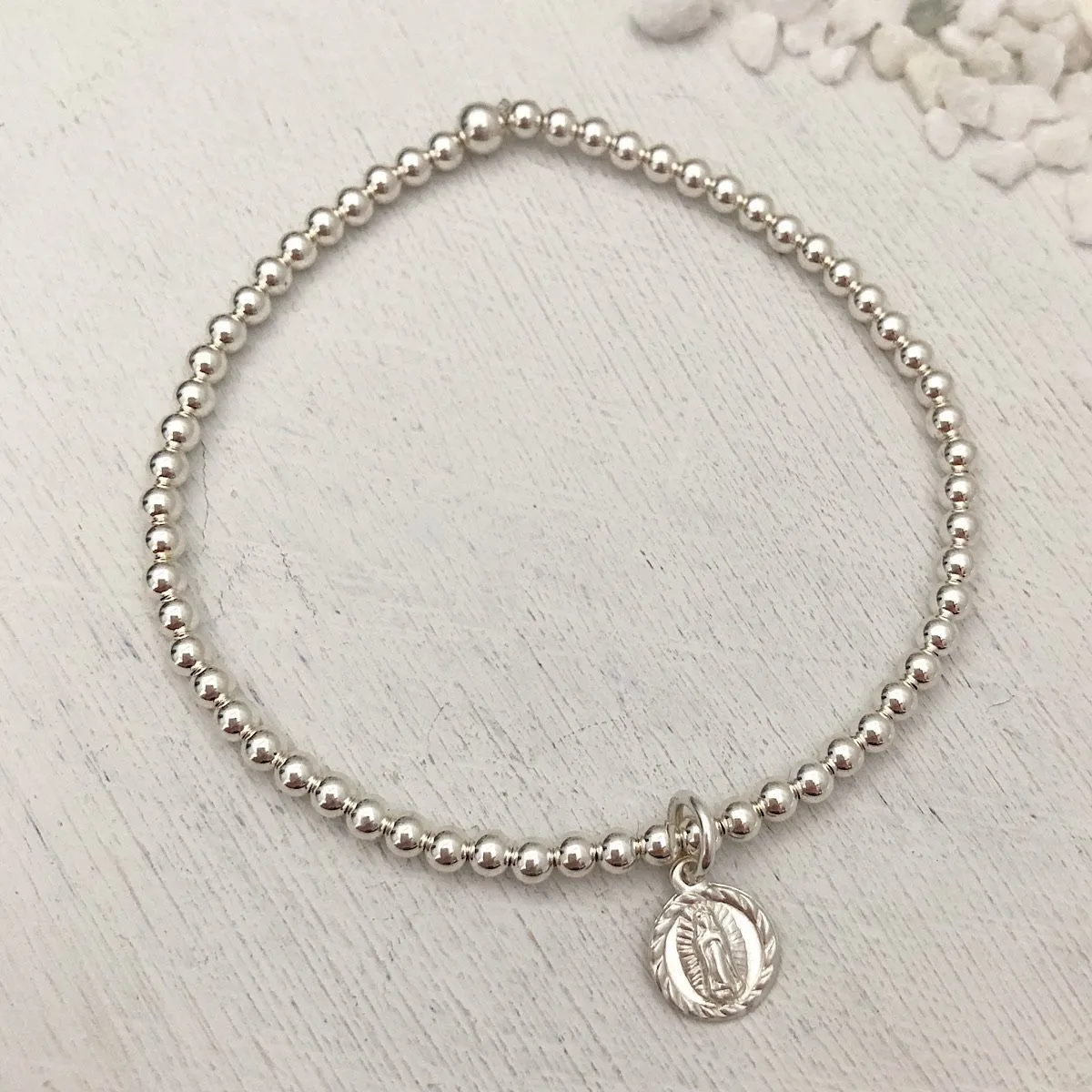 Tiny Virgin Mary Bead Bracelet Sterling Silver