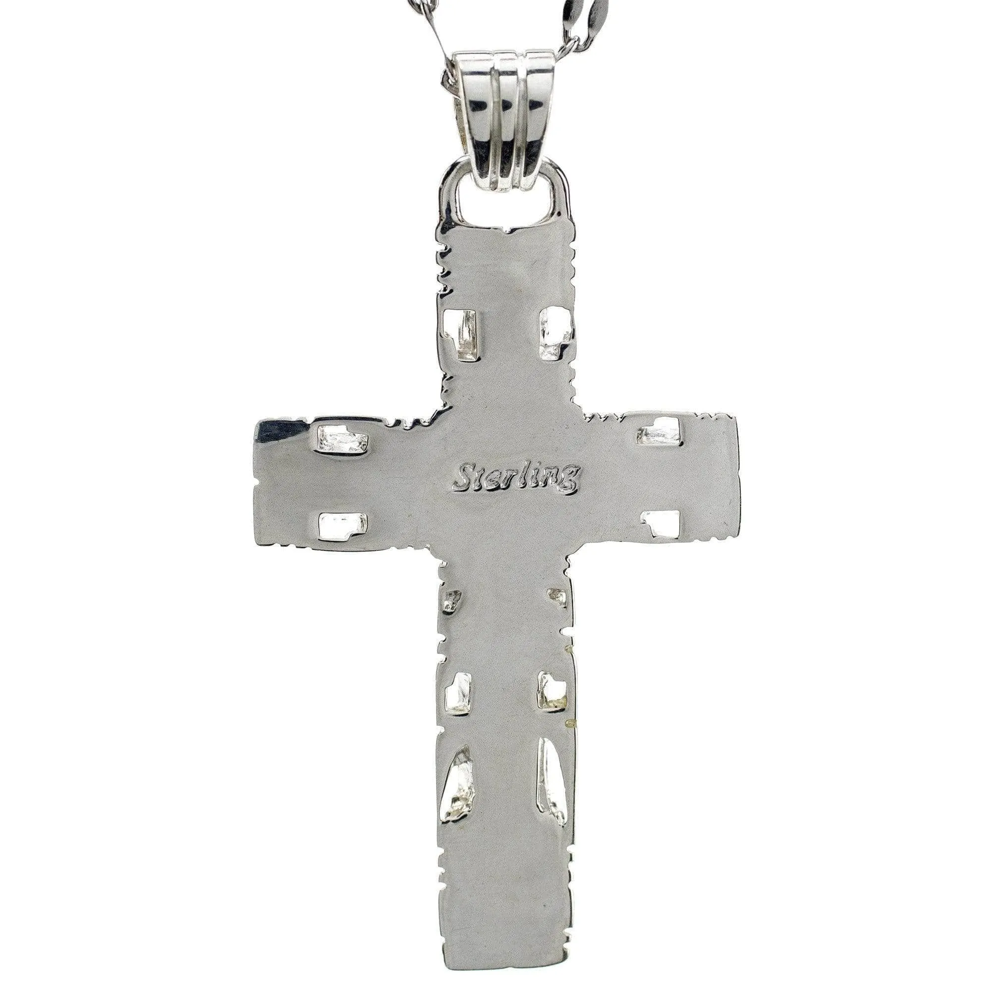 Turquoise Cross 925 Sterling Silver Pendant USA Handmade with Opal Accent