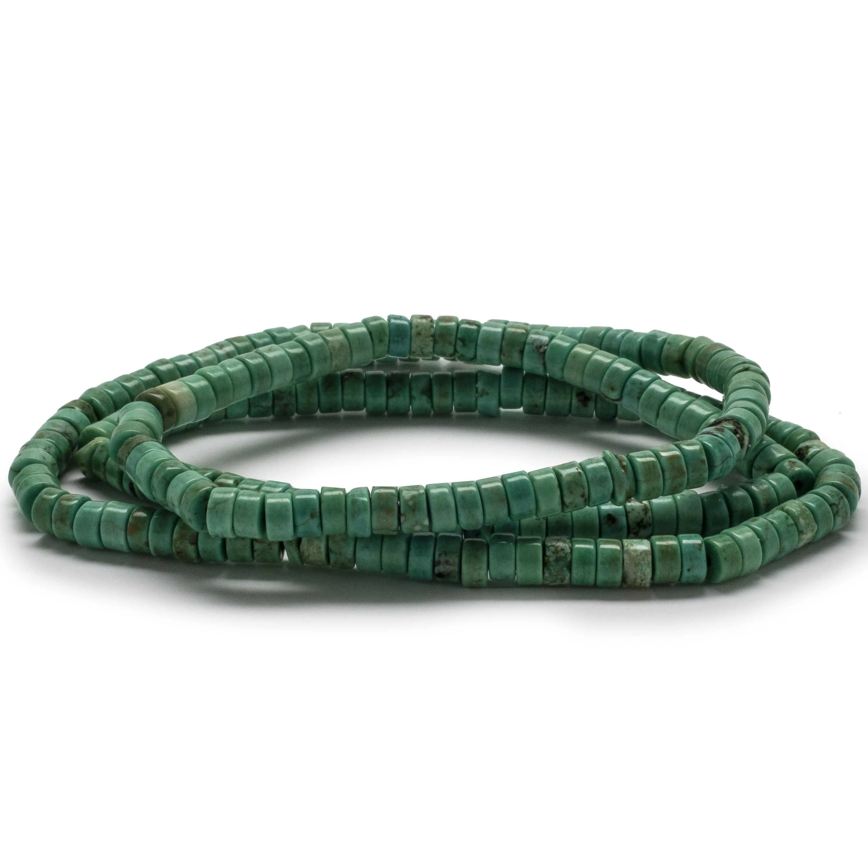 Turquoise Triple Wrap Flat Disc Natural Gemstone Elastic Bracelet