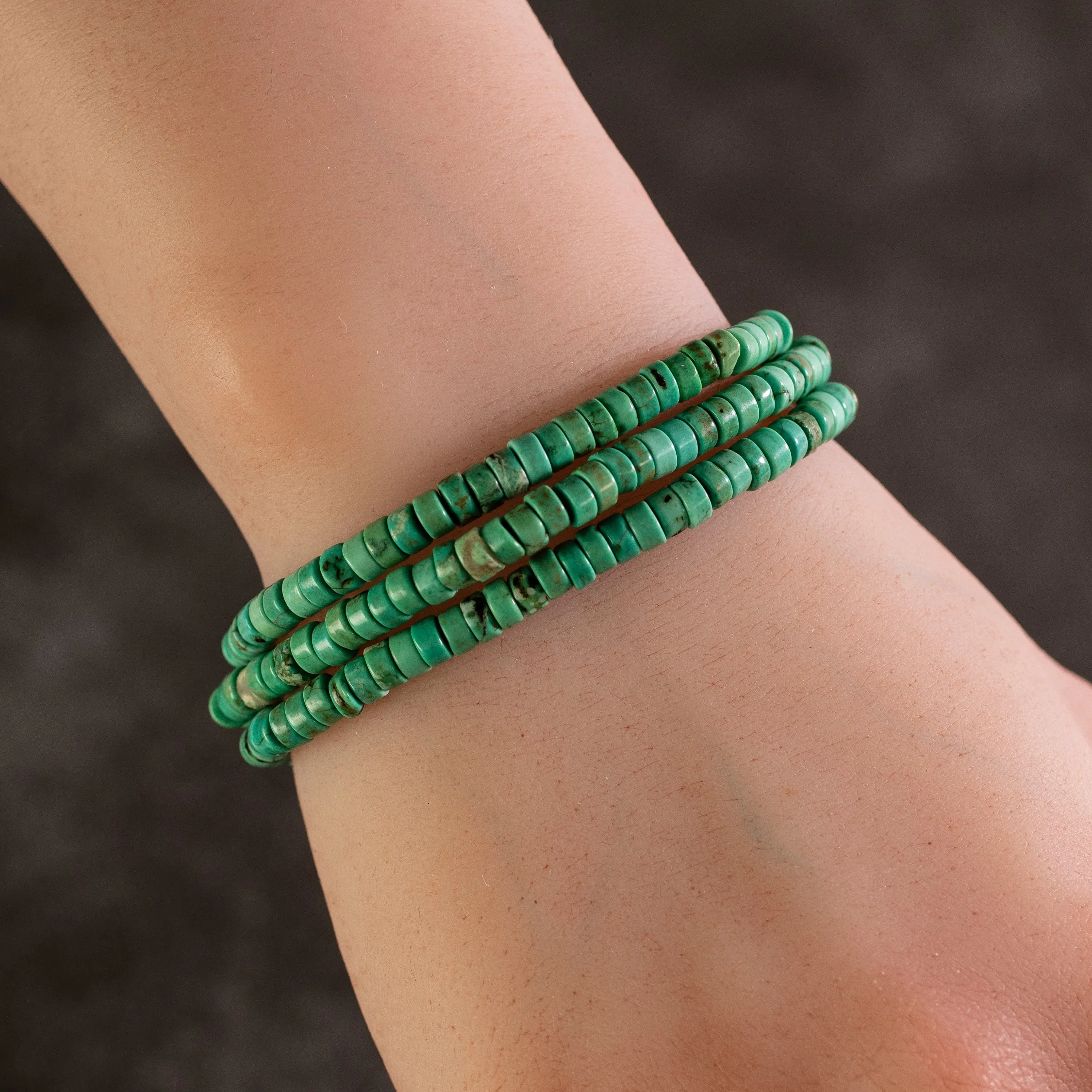 Turquoise Triple Wrap Flat Disc Natural Gemstone Elastic Bracelet