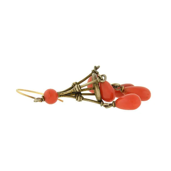 Victorian 14kt Natural Coral Chandelier Earrings