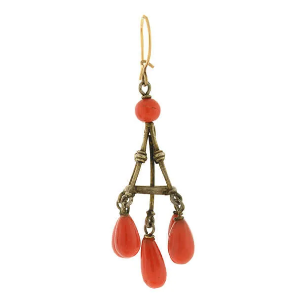 Victorian 14kt Natural Coral Chandelier Earrings