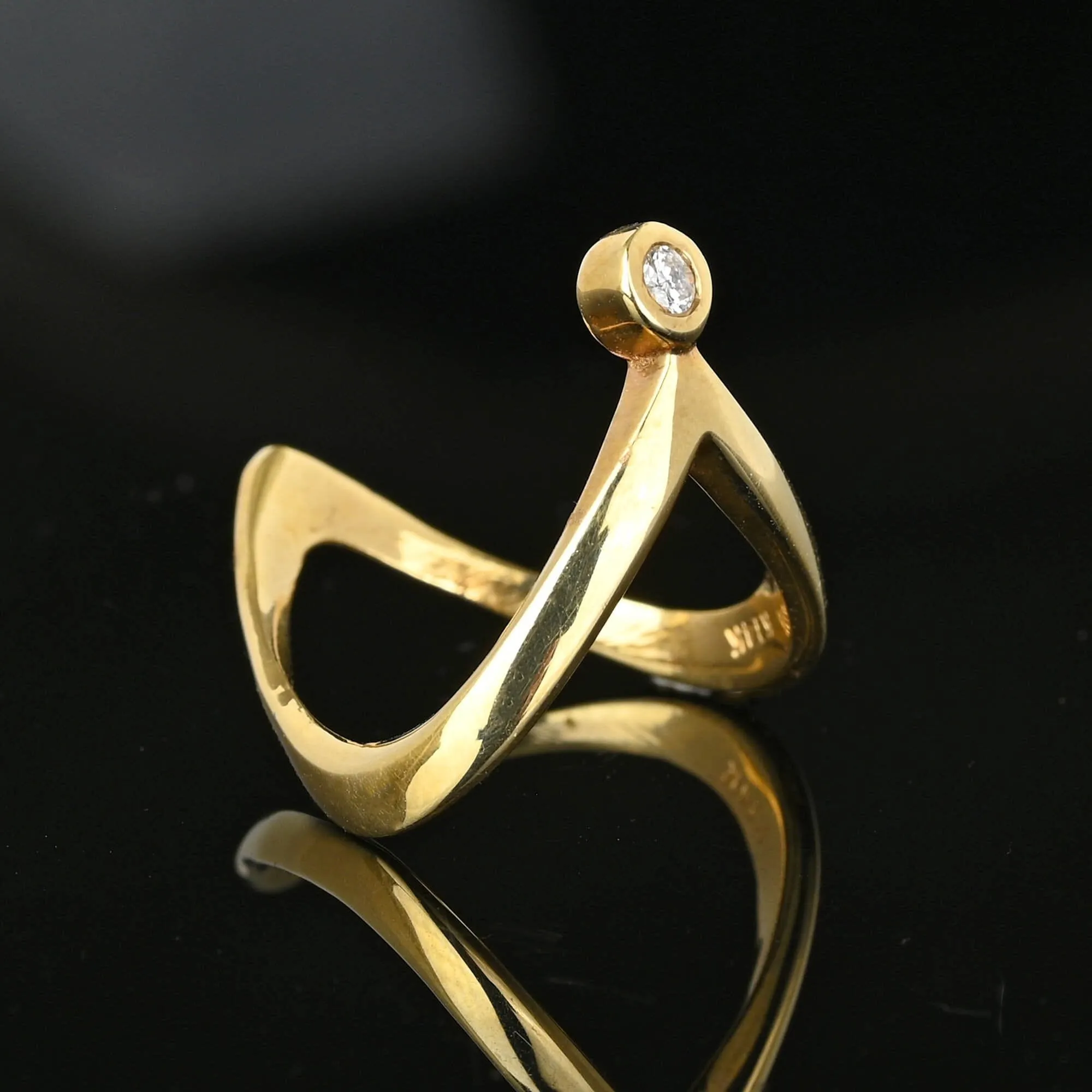 Vintage 14K Gold Wishbone Chevron Diamond Ring