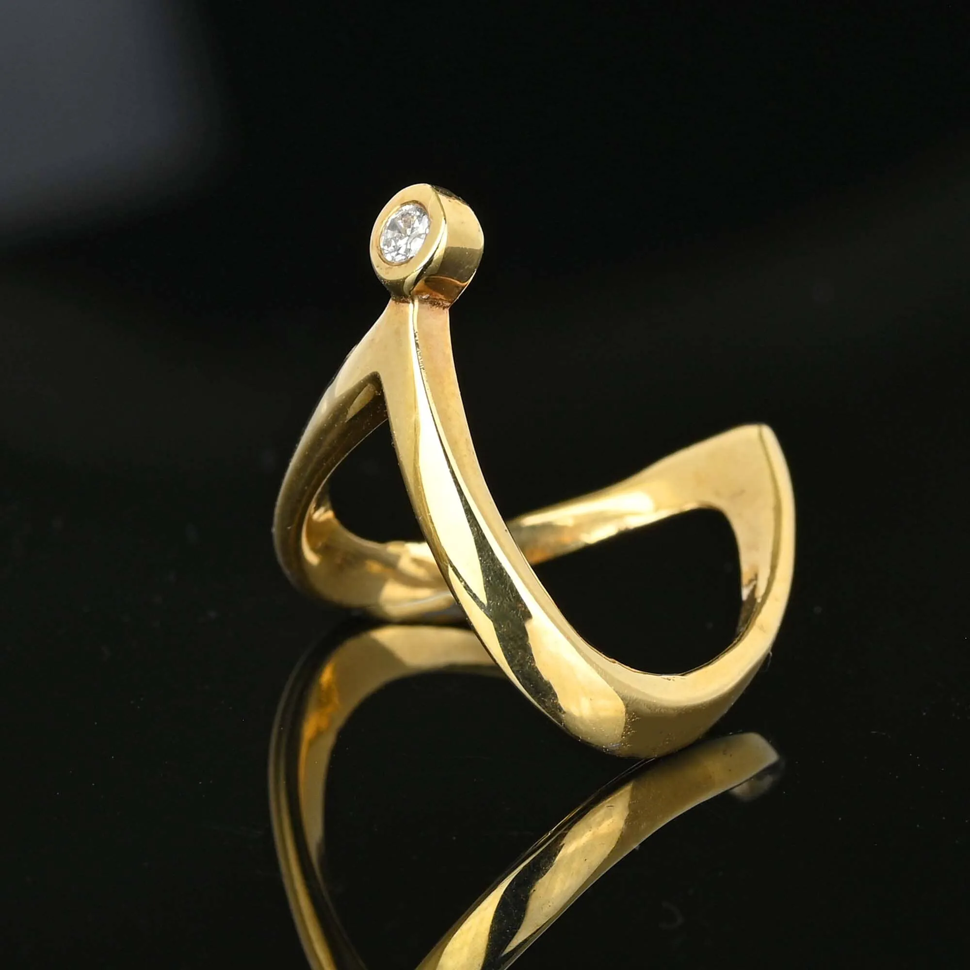 Vintage 14K Gold Wishbone Chevron Diamond Ring