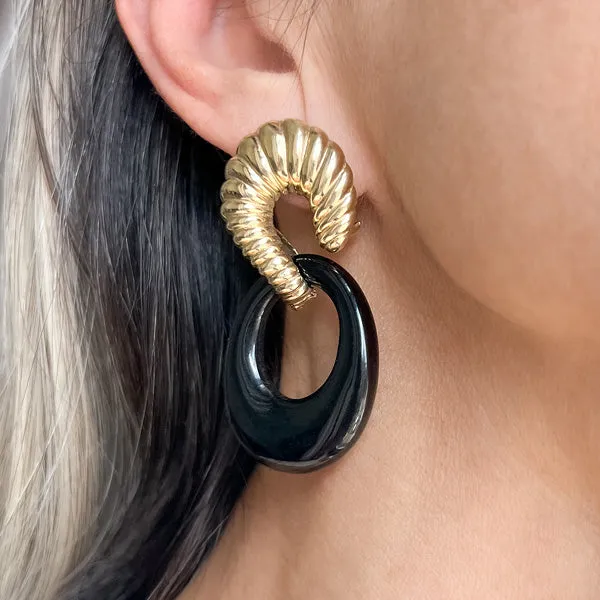 Vintage Gold & Onyx Day/ Night Earrings