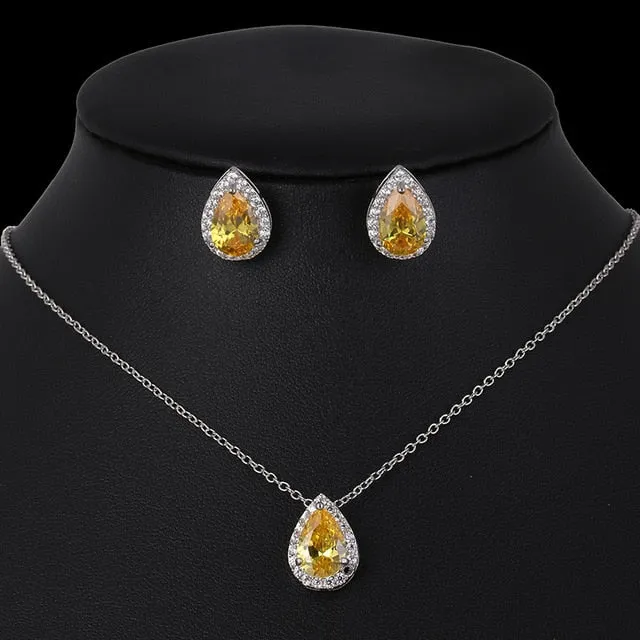 Water Drop Cubic Zircon Jewelry Set inlay Luxury Crystal