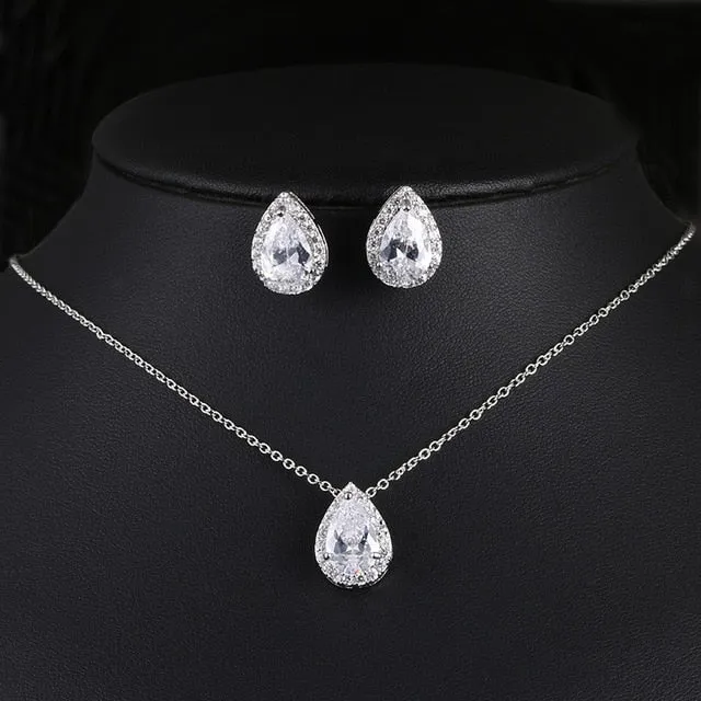 Water Drop Cubic Zircon Jewelry Set inlay Luxury Crystal