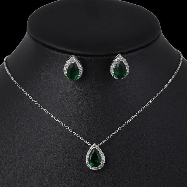 Water Drop Cubic Zircon Jewelry Set inlay Luxury Crystal