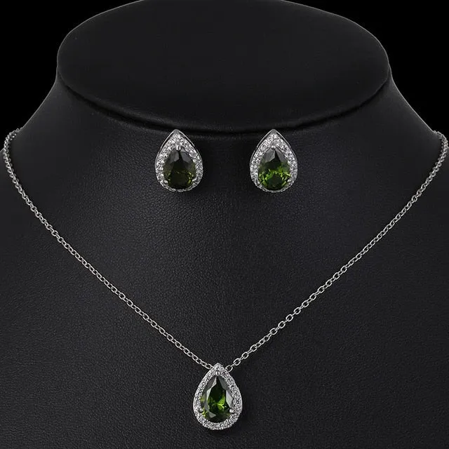 Water Drop Cubic Zircon Jewelry Set inlay Luxury Crystal