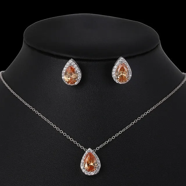 Water Drop Cubic Zircon Jewelry Set inlay Luxury Crystal