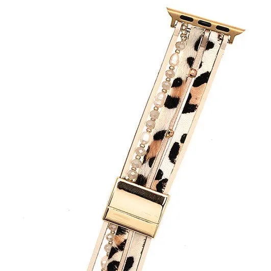 White Animal Print Beaded Apple Watchband