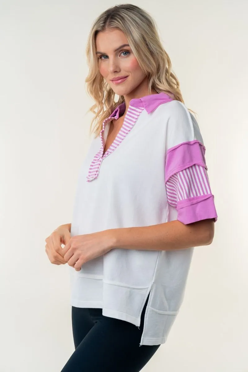 White Birch White w/ Pink Stripe Top  PREORDER