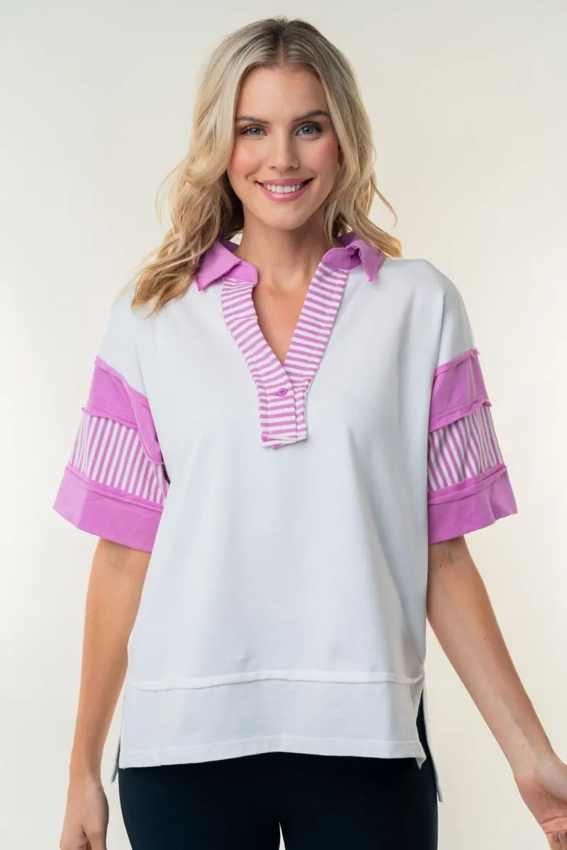 White Birch White w/ Pink Stripe Top  PREORDER