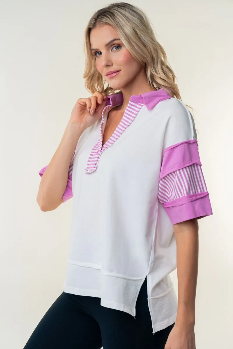 White Birch White w/ Pink Stripe Top  PREORDER