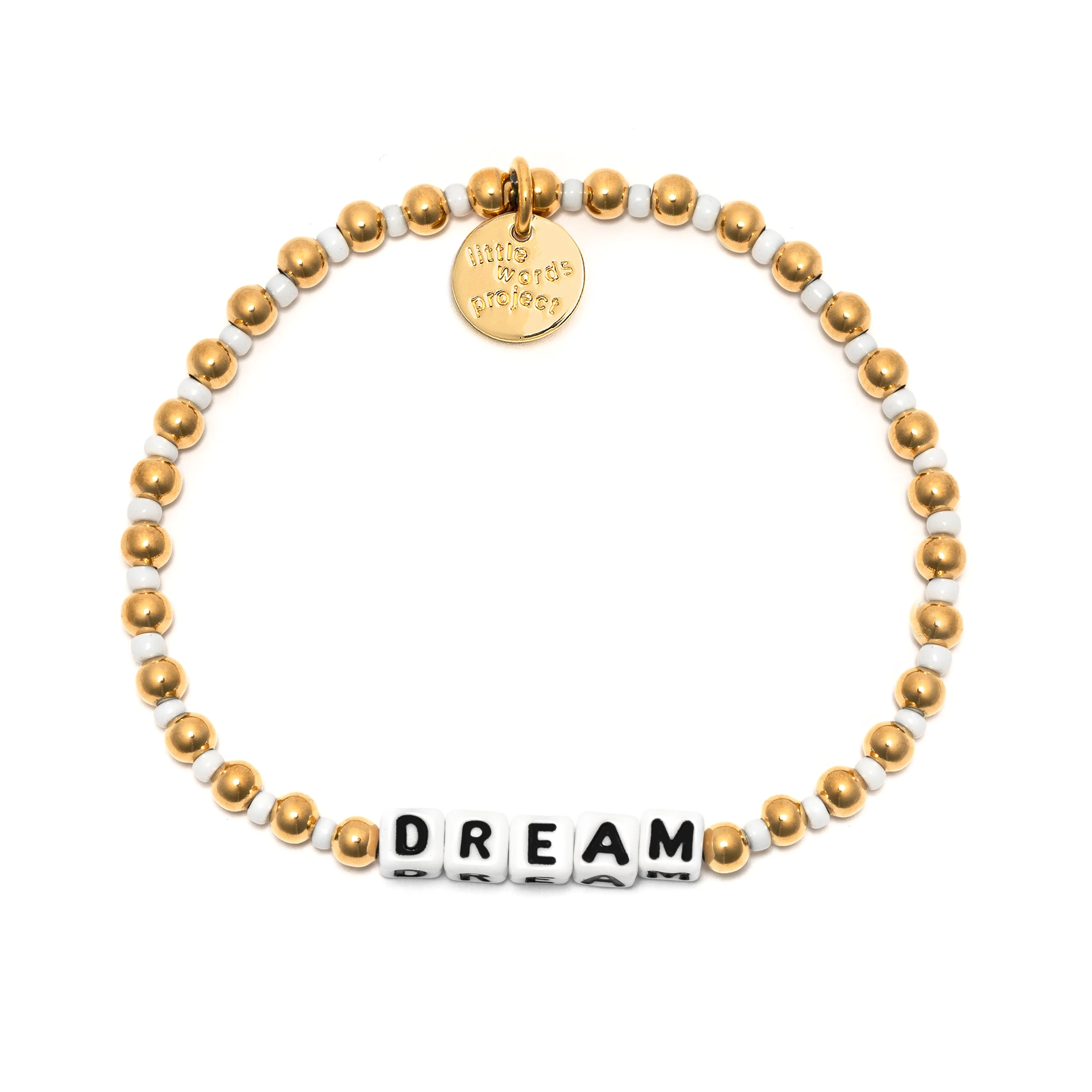 White Dream Magnolia Little Words Project Waterproof Gold Trackable Bracelet S/M