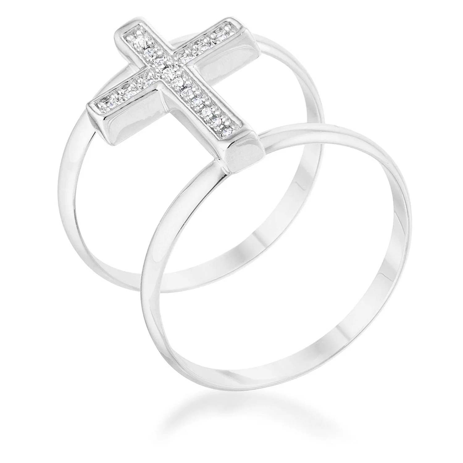 WildKlass 0.08ct CZ Rhodium Plated Contemporary Cross Ring