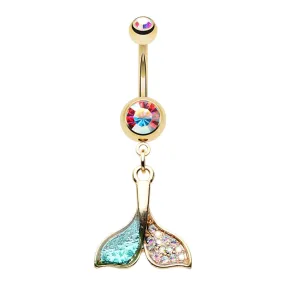 WILDKLASS Golden Dolphin Tail Dangle Belly Button Ring