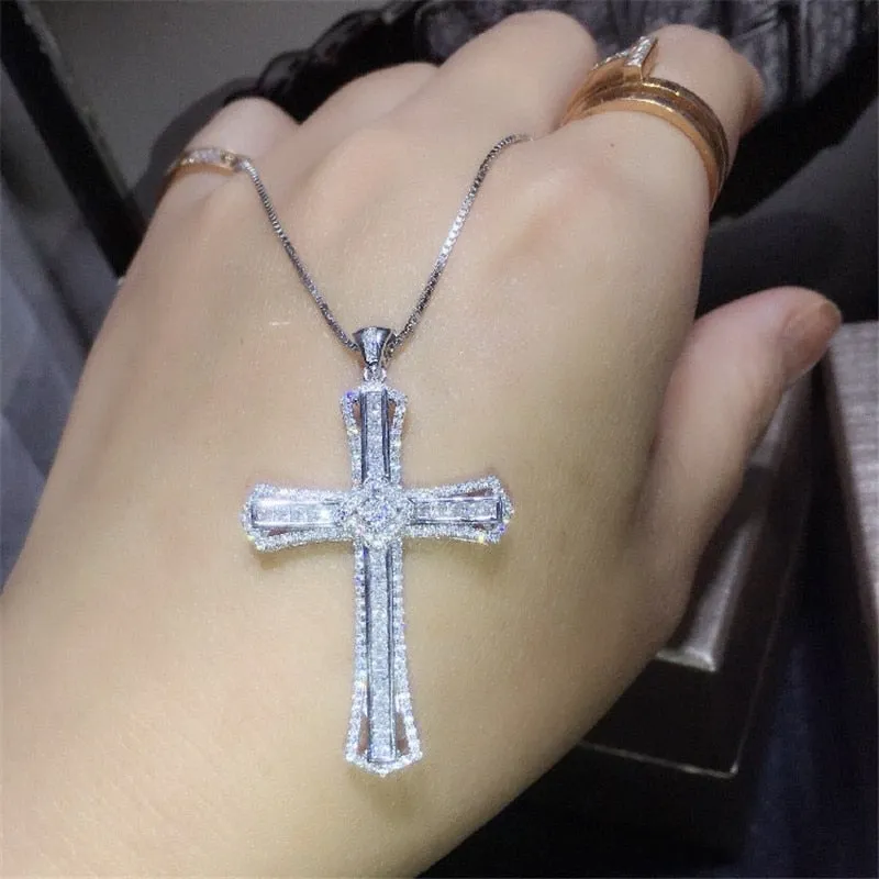 Women's 14K White Gold Cubic Zirconia Cross Pendant