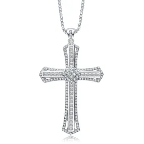 Women's 14K White Gold Cubic Zirconia Cross Pendant