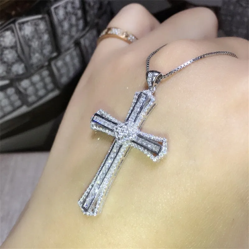 Women's 14K White Gold Cubic Zirconia Cross Pendant