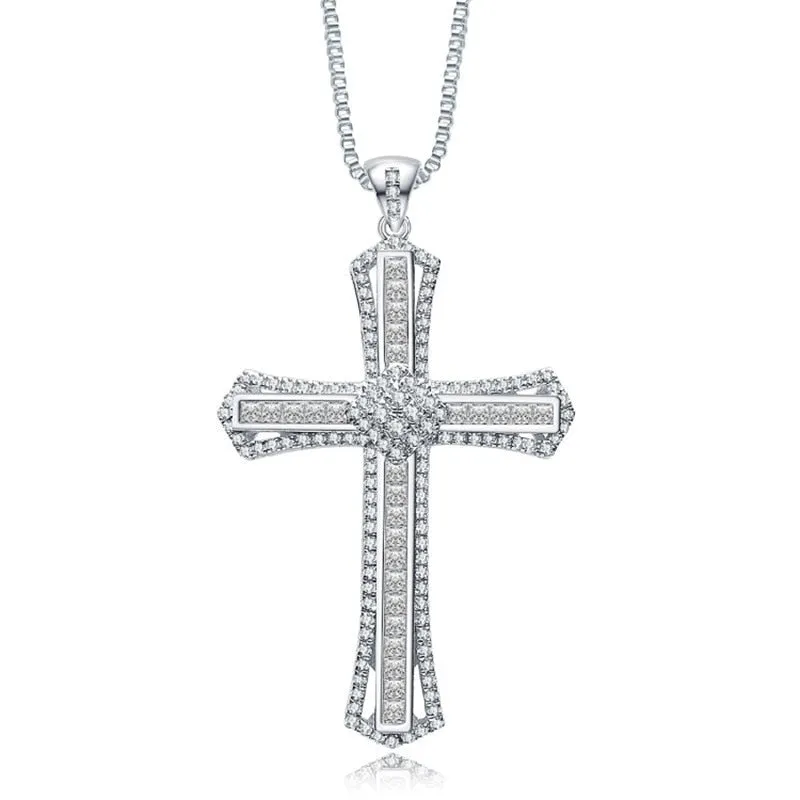 Women's 14K White Gold Cubic Zirconia Cross Pendant